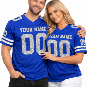 Camiseta de Fútbol Americano Azul de Malla 100% Poliéster, Uniforme de Equipo Personalizado con Brillo, Ropa Deportiva Unisex con Cuello en V, Proveedor OEM al por Mayor - Product Image 6