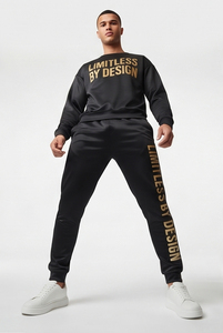 Conjunto deportivo negro estampado para hombre, sudadera con cuello redondo y pantalones deportivos, 100% poliéster, conjunto de sudadera estampada de felpa. - Product Image 3