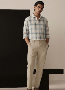 Men's Double Breasted Plaid Casual Shirt Full Sleeve Turn-<b>down</b> Collar Linen Cotton Breathable ODM Summer Wear - Product Image 1