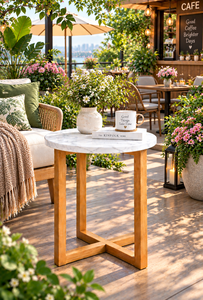 Mesa Auxiliar Redonda Moderna y Ecológica con Tapa de Mármol y Patas de Metal, Muebles para Sala de Estar al Aire Libre - Product Image 5