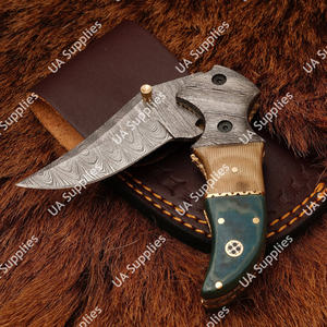 Navaja de Bolsillo Plegable de Damasco Forjada a Mano Personalizada, Hoja Afilada como una Cuchilla, Funda de Cuero Micarta, Bloqueo Liner Lock, Táctica, EDC, Supervivencia, OEM - Product Image 6