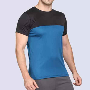 เสื้อยืดคอกลมแขนสั้นผู้ชาย ทรงเข้ารูป แห้งเร็ว สปอร์ต สีน้ำเงิน-ดำ ผ้าถัก โพลีเอสเตอร์ 100% - Product Image 4