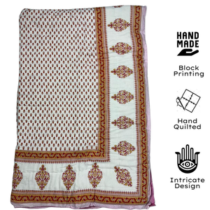 Couette réversible 100 % coton imprimée au bloc de Jaipur, motif floral pigmenté, 300 fils/cm², toutes saisons, pour la maison, l'hôtel, les cadeaux, lit simple - Product Image 2
