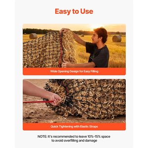 Red de Heno Reforzada con Diseño Anudado para Cuidado Equino, 4.92 x 4.92 x 4.92 pies, Agujeros de 1.75 Pulgadas, Material PE, Bridas de Sujeción, Aguja de Cierre - Product Image 6