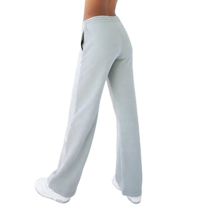 Women's Khaki Wide Leg Sweatpants Mid <b>Waist</b> Drawstring Loose Fit Full Length Solid Color Casual Autumn Wear 100% Cotton Knitted - Product Image 3