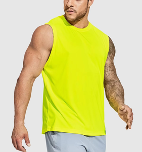 Men's <b>Neon</b> <b>Yellow</b> Sleeveless Tank <b>Top</b> O-Neck Breathable Quick Dry Solid Color Smart Casual Cotton Knitted Workout Shirt - Product Image 6