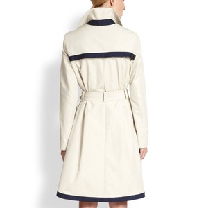 Trex Export Cream Wool Blend Trench Coat With Navy Trim Belted Long Sleeve <b>Smart</b> <b>Casual</b> Autumn Wear - Product Image 4