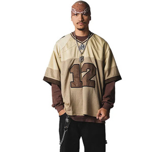 Maillot de hockey sur glace pour homme, col rond, manches courtes, numéro 12, marron beige, polyester, coupe décontractée, toutes saisons, vêtements de sport - Product Image 1