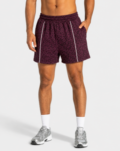 Shorts de bain personnalisés pour hommes, imprimé léopard, avec détails contrastants, en molleton de coton de qualité supérieure, respirant, style streetwear, avec logo personnalisé, OEM - Product Image 3