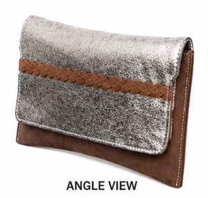 Sac de soirée enveloppe en suède doré marine pour femme, tendance, moderne, de luxe, avec rabat tressé, personnalisable, vente en gros - Product Image 5