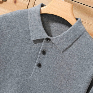 Pull en laine peignée de haute qualité pour hommes, pull polo d'affaires d'été, fin, à manches courtes, tricoté - Product Image 5