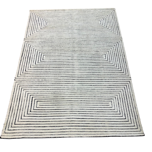 Tapis moderne en laine tuftée à la main noir et blanc 25 KPSI, motif géométrique rectangulaire concentrique en labyrinthe, tapis et moquette pour la décoration - Product Image 2