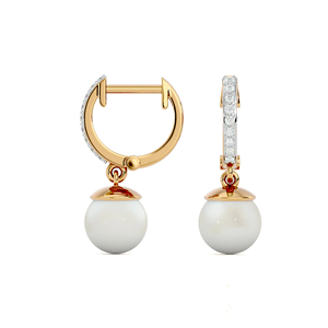 Pendientes clásicos chapados en oro de 18 quilates con perla de imitación y diamantes de talla brillante redonda en engaste de canal para mujer - Product Image 1