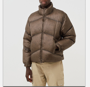 Veste matelassée marron pour homme, col montant, fermeture éclair, coupe-vent, coupe droite décontractée, rembourrage en duvet, vêtement d'hiver - Product Image 1