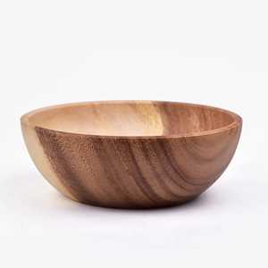 Bol en bois d'acacia rainuré vertical moderne, fait main, naturel, pour salade, vaisselle écologique pour restaurant - Product Image 5