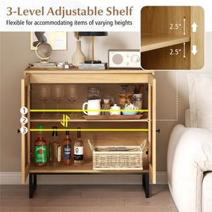 Credenza in Rattan PE Naturale Stile Boho a 3 Livelli Regolabili con Cerniere a Chiusura Morbida per Soggiorno - Product Image 5