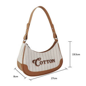 Bolso de Hombro Retro Personalizado al por Mayor para Mujer, Estilo Preppy, con Forro de Lona, Bordado, Elegante, Versátil, a Rayas, para Verano - Product Image 4