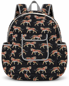 Elegante Mochila Negra Acolchada de Algodón con Estampado de Tigre Colorido, Bolso de Viaje Bohemio Hecho a Mano, Bolso Acolchado de Algodón Negro Hecho a Mano - Product Image 6