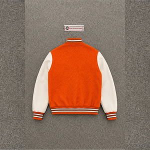 Blouson universitaire en laine orange de qualité supérieure pour homme, veste de style Letterman de haute qualité avec manches crème et fermeture boutonnée, style Preppy - Product Image 6