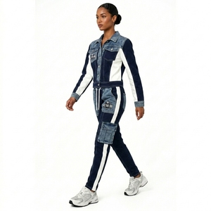 Ensemble pantalon et veste en jean décontracté pour femme, style streetwear, coupe oversize, longueur intégrale, deux pièces tendance - Product Image 4