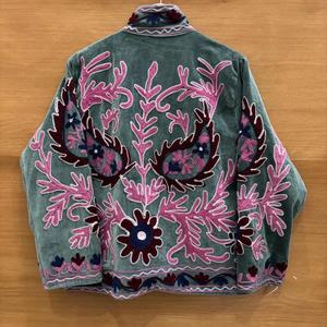 Chaqueta de terciopelo bordada vintage para mujer, cuello alto, estilo bohemio, floral, abrigo étnico de invierno - Product Image 6
