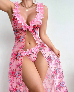 Ensemble de lingerie sexy en dentelle blanche pour femme, body en mousseline transparente avec coussinets amovibles, 2 pièces, en polyester, tenue de nuit tendance - Product Image 6