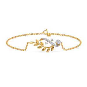 Bracelet Botanical Sweep en diamant avec chaîne en or jaune et motif central en branche de feuille sculptée - Product Image 2