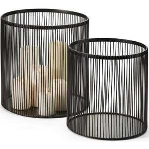 Nordic <b>Black</b> Metal Wire Cylinder <b>Candle</b> Holder Modern Wire Cage <b>Lantern</b> <b>With</b> Glass Hurricane Tube For Tabletop Centerpiece - Product Image 5