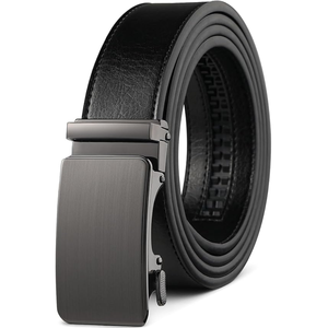 Cinturón automático de cuero de vaca para hombre, formal, negro sólido, con hebilla rectangular de aleación y estampado por transferencia térmica, duradero. - Product Image 2
