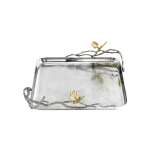 Plateaux élégants en aluminium avec poignée décorative, forme personnalisée, plateau de service alimentaire argenté pour hôtels et mariages - Product Image 1