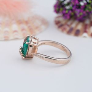 Beautiful Tourmaline Color <b>Stone</b> 925 Silver Trillion Cut Rose Gold Plated 14k Synthetic Gemstone Wedding Ring - Product Image 2