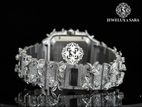Reloj de Diseño con Diamantes Dorados, Mecanismo de Cuerda y Diamantes Brillantes Impresionantes, la Mejor Calidad, Elegante para Hombre, Mecánico de Metal ETA