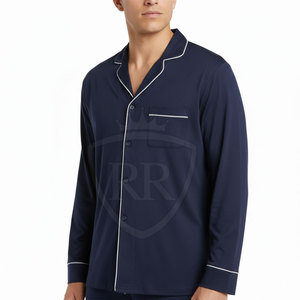 Premium Quality Casual Breathable Long Sleeve 2-Piece Men's Night Wear <b>Suit</b> 100% Silk Loungewear for Daily Sleepwear All Seasons - Product Image 2