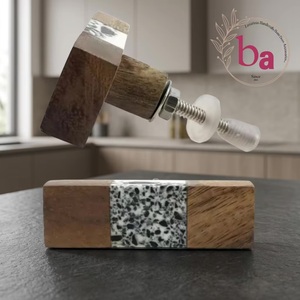 Poignée de meuble moderne en résine et bois, bouton en T écologique avec incrustation en résine pour chambre, bureau à domicile, cuisine – Installation facile - Product Image 1