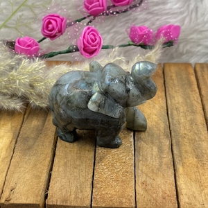 Chakralume Labradorite <b>Elephant</b> Hand Carved Natural Pyrite Figurine Flash Crystal Feng Shui <b>Decor</b> From Rajasthan Wholesale - Product Image 3