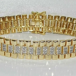 Pulsera de tenis de lujo con moissanita de corte brillante redondo, chapada en oro amarillo sobre plata de ley 925, joyería unisex TISHYA DIAMOND - Product Image 1