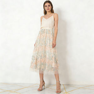 Vente flash sur la jupe midi à imprimé floral tendance Temu pour femmes, jupe taille haute à silhouette évasée pour la garde-robe printemps-été - Product Image 5