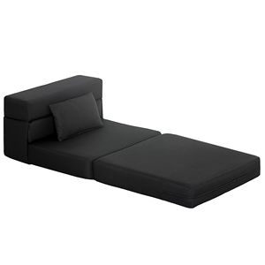 Modern Linen Folding <b>Chair</b> <b>Bed</b> with Pillow Black Sleeper <b>Sofa</b> for Living Room Dorm/Guest Use - Product Image 1