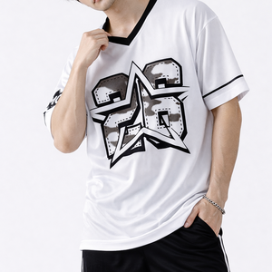 Individueller Sublimationsdruck Herren Übergroßes American Football Trikot Streetwear V-Ausschnitt Kurzarm-Oberteil Anpassbare Nummer Großhandel - Product Image 5