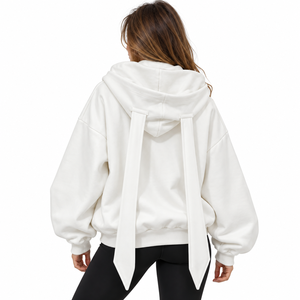 Sudadera con Capucha Oversize Blanca de Mujer a la Moda, Sudadera de Forro Polar Suave Personalizada con Cordón Largo, Sudadera con Logotipo Bordado Estilo Urbano, Proveedor de Sudaderas de Moda Urbana en EE. UU. - Product Image 2