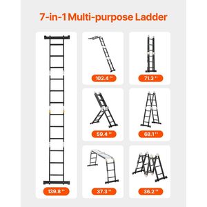 7-in-1 Multi-Purpose Folding <b>Telescoping</b> <b>Ladder</b> 12ft Tall Extension Step Frame 3 Step Scaffolding Plank 3-in-1 Folding <b>Ladder</b> - Product Image 2