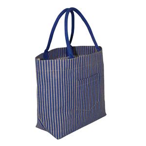 Sac en toile de jute avec imprimé rayé uni sur toute la surface, poignée en coton réutilisable, sac de courses pour femmes, sac fourre-tout en jute - Product Image 2