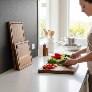 Planche à découper en bois d'acacia de qualité supérieure |   Planche à découper en bois massif naturel, durable et facile à nettoyer, ustensile de cuisine - Product Image 4
