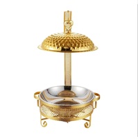 Chafing Dish Stainless Steel dengan Stand Emas, Lapisan Keramik Anti Lengket, Aman untuk Oven, Diameter 33cm, Pemanas Makanan Buffet Mewah untuk Hotel
