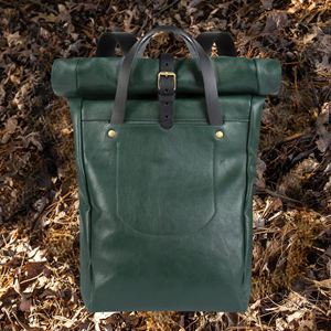 Vintage Cowhide Leather Roll Top <b>Backpack</b> Mens Travel Rucksack <b>Large</b> Capacity Laptop Bag Retro Style LTBP-0068 - Product Image 1