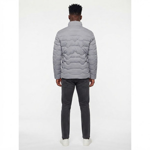 Custom Men's Premium Light Grey <b>Quilted</b> Puffer Jacket Stand Collar Warm Thick Insulated Winter Coat Slim Fit Casual Outdoor - Product Image 4