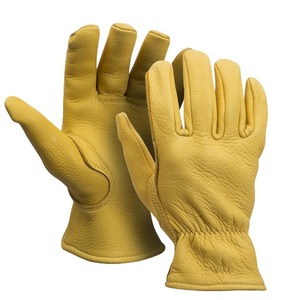 Gants de conduite en cuir à doigts entiers unisexes toutes saisons jaunes - Product Image 1