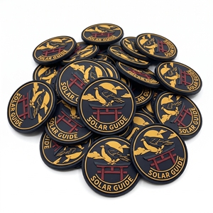 Patch en caoutchouc PVC personnalisé en gros, logo 3D masque de renard, emblème rond en silicone souple à coudre pour sac, veste, uniforme - Product Image 2
