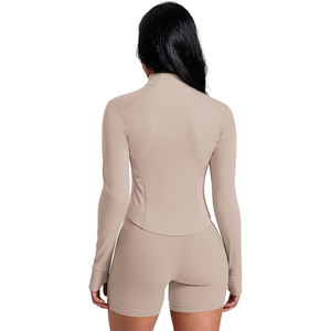 Cropped Length Full Zip Nylon Yoga <b>Jacket</b> Women Breathable Four-Way Stretch Slim Fit High Neck Long Sleeve Skinny Fit <b>Workout</b> - Product Image 5