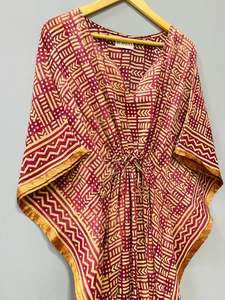 Caftán de Algodón Puro Ecológico con Estampado Bagru, Estampado a Mano, Estilo Indio, para Verano, Playa, o como Pareo, Cómodo, Largo hasta el Suelo - Product Image 3